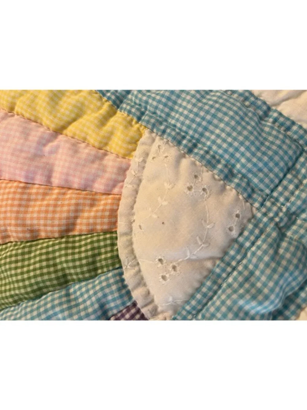Hand Quilted Baby Quilt Pastel Rainbow Fan Design Nursery Decor 36” X 50”